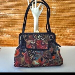 Forever by Fossil Floral Tapestry Handbag with Original Key Chain Fob